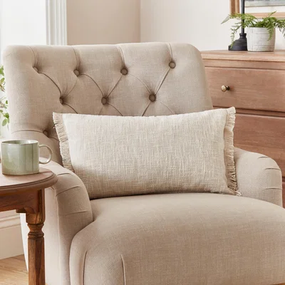 Dunelm Woven Fringe Rectangular Cushion Ivory