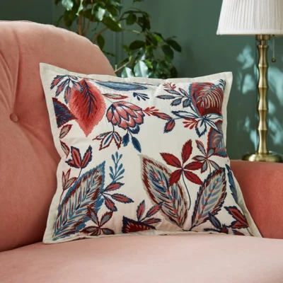 Dunelm Embroidered Floral Leaves Square Cushion