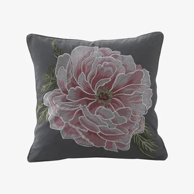Dunelm Avery Green Amalia Charcoal Canvas Cushion Charcoal (Grey)