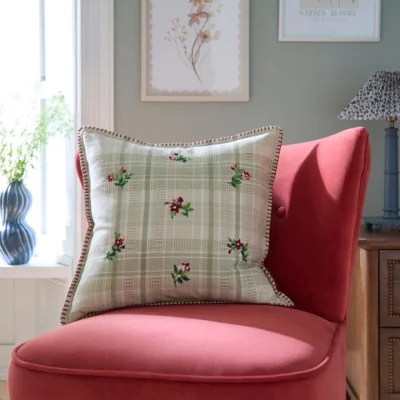 Dunelm Vintage Floral Check Cotton Square Cushion
