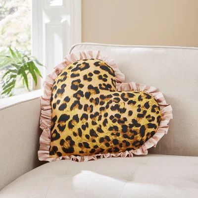 Dunelm Heart Shaped Leopard Frill Cushion Leopard (Brown)