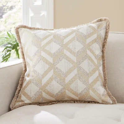 Dunelm Luxe Jacquard Geo Cushion Beige