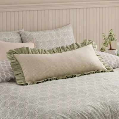 Dunelm Isabelle Striped Ruffle Cotton Rectangle Cushion