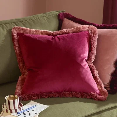 Dunelm Furn. Halo Fringed Velvet Square Cushion
