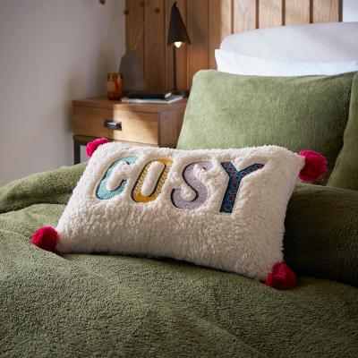 Dunelm Cosy Embroidered Cushion 30cm x 50cm MultiColoured