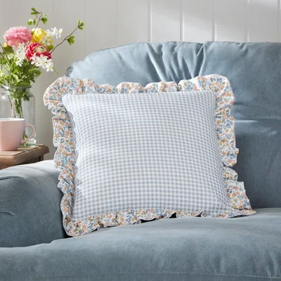 Dunelm Elsie Gingham Square Cushion Ashley Blue