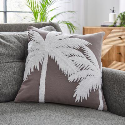 Dunelm Palm Crewel Cushion Grey Grey
