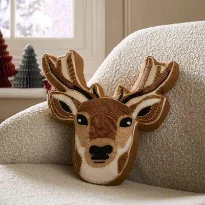Dunelm Beaded Deer Head Cushion