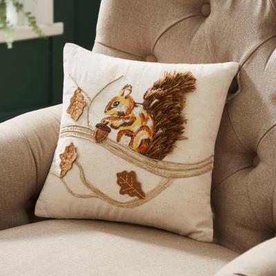 Dunelm Embroidered Squirrel Cushion, 30x30cm MultiColoured