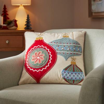 Dunelm Christmas Baubles Cotton Square Cushion