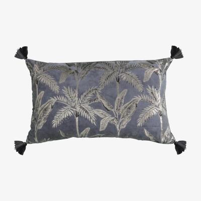 Dunelm Palm Tassel Velvet Cushion Grey