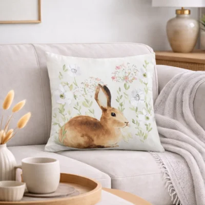 Dunelm Meadow Rabbit Floral Square Cushion