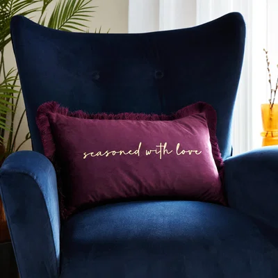 Dunelm Seasoned With Love Rectangular Cushion Damson (Purple)
