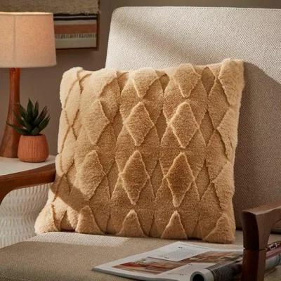 Dunelm Diamond Faux Fur Square Cushion