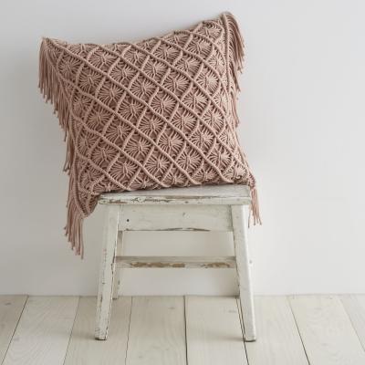 Dunelm Pineapple Elephant Macrame Diamond Cushion Blush (Pink)