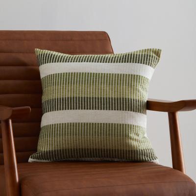 Dunelm Chenille Stripe Green Cushion Green/White
