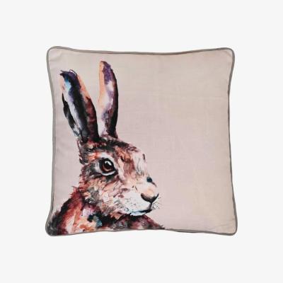 Dunelm Meg Hawkins Hare Square Cushion with Wooden Buttons Cream