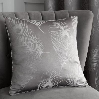 Dunelm Feather Silver Jacquard Cushion Silver