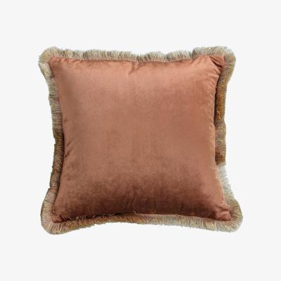 Dunelm Fringed Velvet Cushion Burnt Orange
