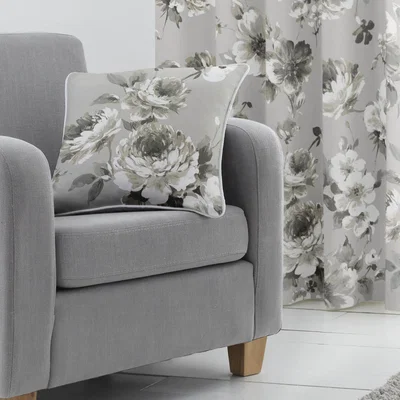 Dunelm Charity Floral Grey Cushion Grey and Black