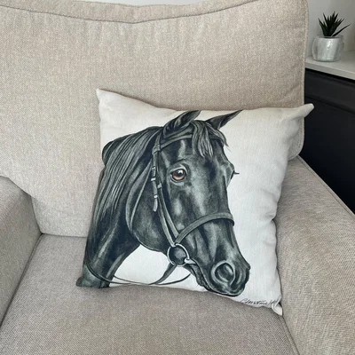 Dunelm Christine Varley Black Horse Square Cushion Grey