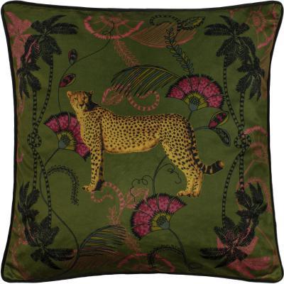 Dunelm Tropica Cheetah Cushion Khaki Khaki (Green)