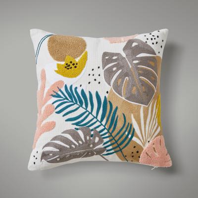 Dunelm Embroidered Tropical Leaf Cushion MultiColoured
