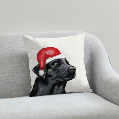 Dunelm Labrador Christmas Hat Cushion White, Grey and Red