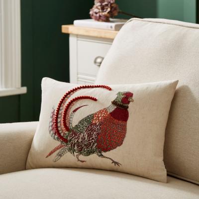 Dunelm Embroidered Pheasant Cushion, 30x50cm MultiColoured
