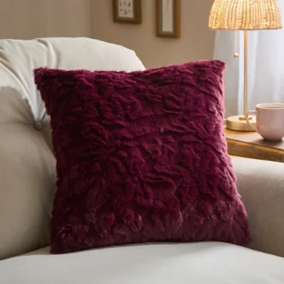 Dunelm Floral Carved Faux Fur Square Cushion