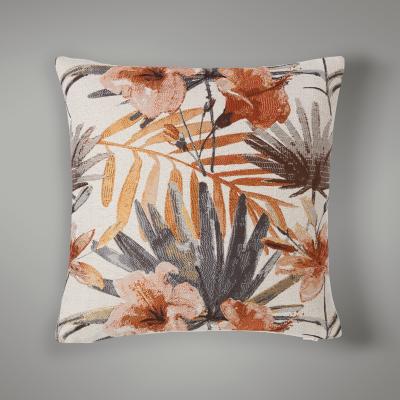 Dunelm Natural Leaf Tapestry Cushion Brown/Grey/White