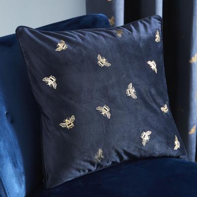 Dunelm Golden Bee Navy Cushion Navy Blue/Gold
