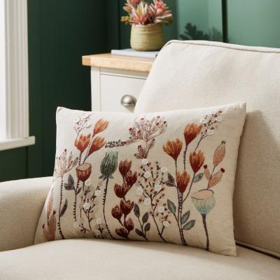 Dunelm Embroidered Leaf Cushion, 30x50cm MultiColoured