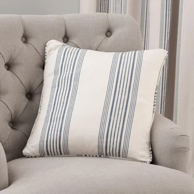 Dunelm Churchgate Recycled Cotton Stripe Blue Cushion Blue