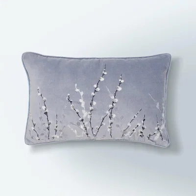 Dunelm Belle Embroidered Cushion Blue