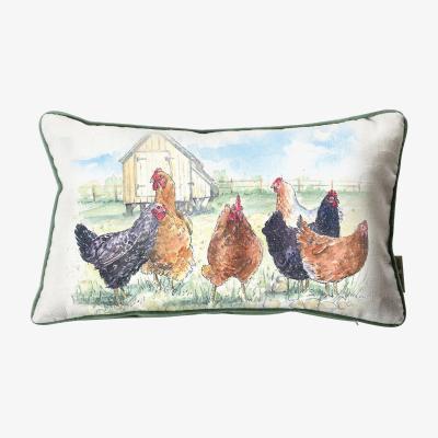 Dunelm Aquarelle Chickens Cushion MultiColoured