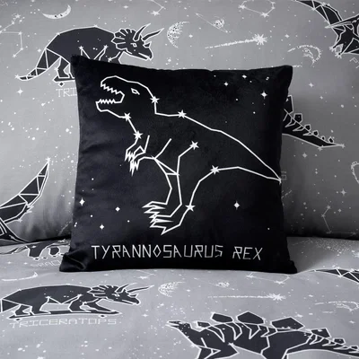 Dunelm Space Dinosaur Black LED Light Up Cushion Black and White