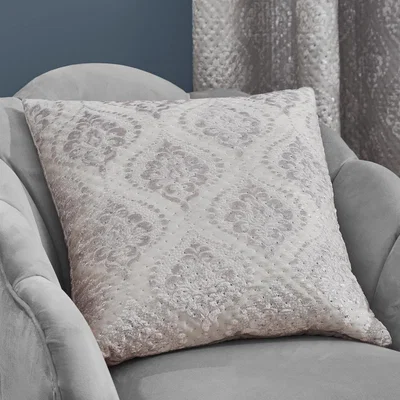 Dunelm Catherine Lansfield Damask Foil Cushion Grey