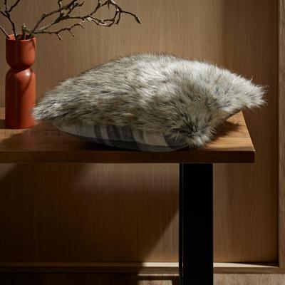 Dunelm Alpine Check Faux Fur Cushion Grey