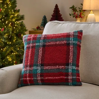 Dunelm Tartan Sherpa Square Cushion