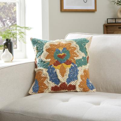 Dunelm Damask Embroidered Cushion Green