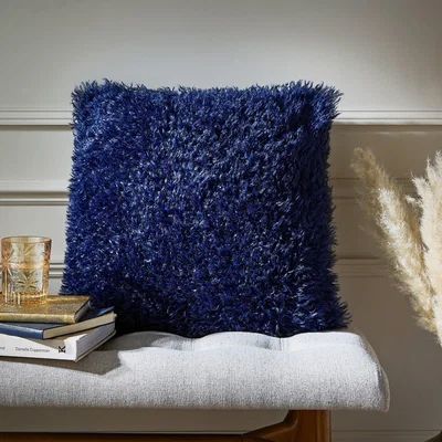 Dunelm Mongolian Faux Fur Cushion Navy