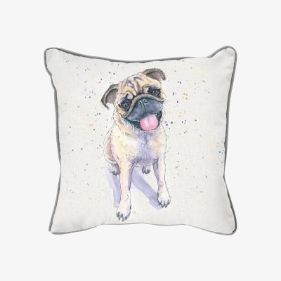 Dunelm Aquarelle Pug Cushion MultiColoured