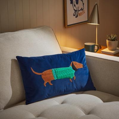 Dunelm Sam the Sausage Dog Rectangular Cushion Brown