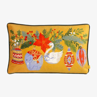 Dunelm Deck The Halls Baubles Green Cushion White/Brown