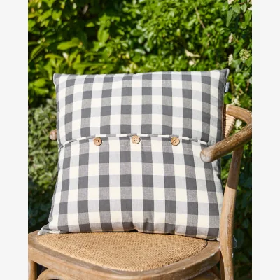 Dibor Grey Gingham Garden Cushion with Wooden Buttons