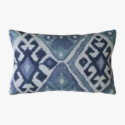 French Bedroom Celeste Blue Ikat Kilim Cushion