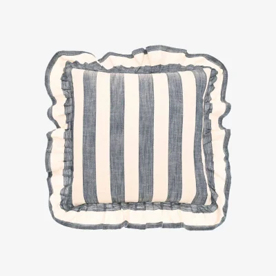 French Bedroom Miranda Blue Stripe Ruffle Cushion