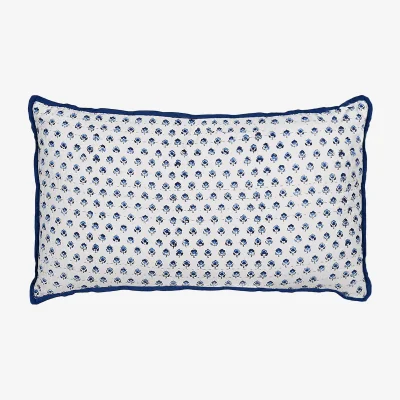 French Bedroom Indigo Flowers Cotton Cushion