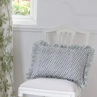 French Bedroom Apple Orchard Green Ruffle Cushion